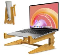 Verticale Verstelbare Houten Bamboe Desktop Laptop Stand Bamboe Hout Computer Monitor Stand Met Organizer Voor Smartphone Tablet