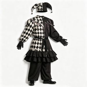 Costume de bouffon maléfique pour <span class=keywords><strong>homme</strong></span>, noir et blanc, tenue de harlequin effrayante, costume de clown d'horreur avec masque de crâne pour adulte, Halloween - Product Image 3