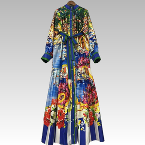 Nouvelle <span class=keywords><strong>Robe</strong></span> Longue Imprimée Décontractée et <span class=keywords><strong>Ample</strong></span> à Manches Longues avec Cordon de Serrage à la Taille, Conception de Luxe Léger Style de Marque Discret et Tendance - Product Image 2