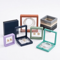 Boîte de présentation de bijoux en carton avec film PE personnalisé, étui flottant transparent pour bagues, boucles d'oreilles, colliers, bracelets