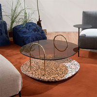 Ensemble de 2 tables à thé centrales en quartz bon marché en métal, petite table basse nordique ronde en marbre avec plateau en verre trempé et acier inoxydable
