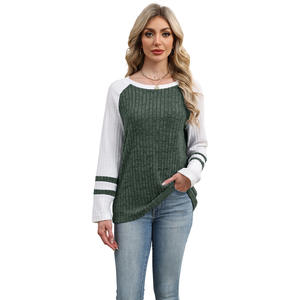 Camiseta de Verano para Mujer, Informal, Holgada, Transpirable, Nueva Moda, Manga Larga, Cuello Redondo, Contraste de Color - Product Image 6