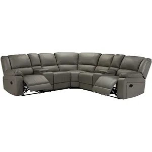 High Quality Reclining Sectional Hard Wood Corner Grey Leather Sofa For Living Room