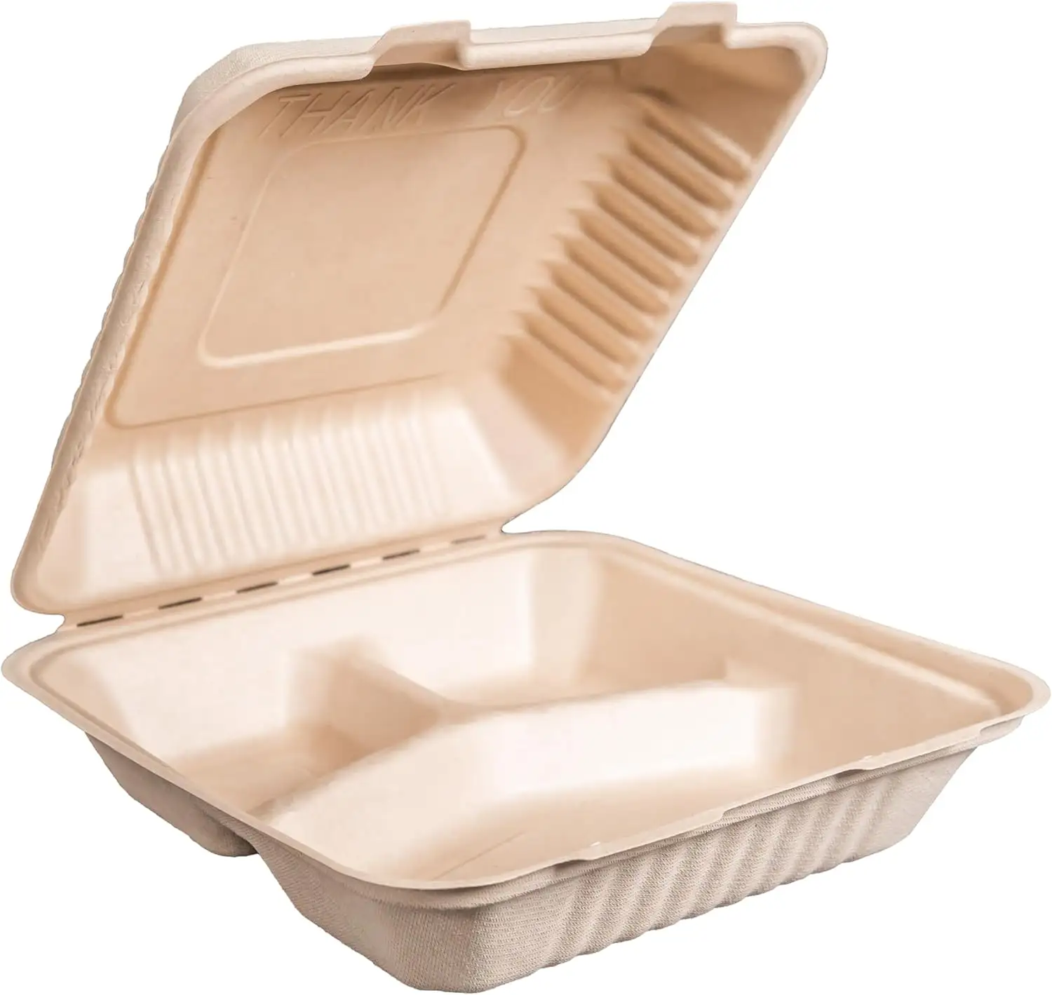 9" x 9" Bagasse Hinged Container 3-compartment Sugarcane Pulp Lunch Burger Box for Restaurant Party School Canteen