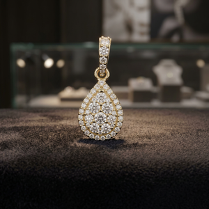 จี้เพชรทรงหยดน้ำประดับเพชรทรงเหลี่ยมธรรมชาติ ชุบทองคำขาว 14K ดีไซน์หรูหรา ประดับด้วยวงแหวนเพชรสองวง เหมาะสำหรับเป็นของขวัญสำหรับผู้หญิงในงานปาร์ตี้ - Product Image 1