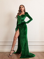 Vestidos de Noche Largos de Terciopelo con Escote Corazón, Color Verde, Elegantes, Románticos, Formales, para Fiestas
