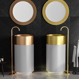 YULI Lavabo à <span class=keywords><strong>colonne</strong></span> européenne bicolore en acier inoxydable <span class=keywords><strong>noir</strong></span> blanc avec égouttoir pour salle de bain pour barres de sol d'hôtels - Product Image 2