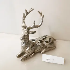 Hot Sale Christmas Figurines Deer Glitter Holiday Polyresin Silver White Gold Reindeer Decorations