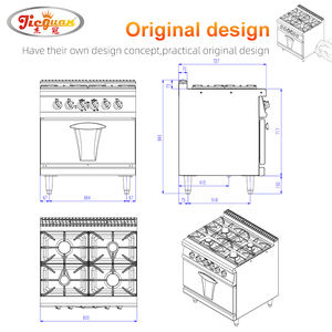 Cuisinière à gaz commerciale à 4 brûleurs (verticale en acier inoxydable), avec <span class=keywords><strong>four</strong></span> électrique pour la cuisson par lots au restaurant - Product Image 4