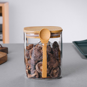 Recipiente multifuncional para alimentos de vidrio de borosilicato alto para cocina con Sello de tapa de bambú con cuchara-para tarros de especias - Product Image 4