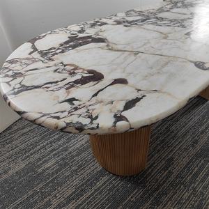 Meubles de maison de luxe Italie Calacatta Viola Table à manger en marbre 8 places Plateau en marbre naturel avec pieds en bois massif - Product Image 3