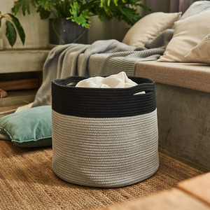 Qingqian Cotton Rope Woven Laundry <b>Basket</b> Round <b>Foldable</b> Minimalist Storage Organizer for Clothes and Linens - Product Image 4