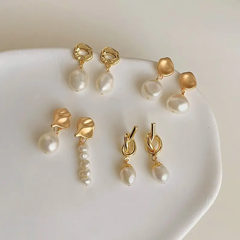 Baroque Natural Pearl Earrings for Women Real Fresh Water Pearl Drop Earrings High Quality 18k Gold Plated Pearl Stud Earrings