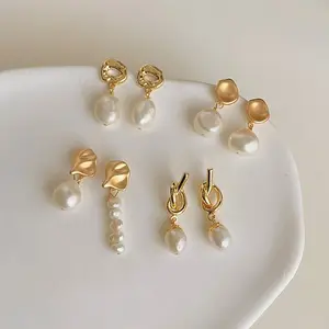 Baroque Natural Pearl Earrings For Women Real Fresh Water Pearl Drop Earrings High Quality 18k Gold Plated Pearl Stud Earrings