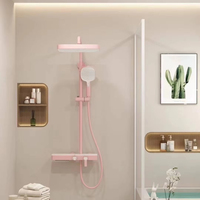 Ensemble de douche thermostatique haut de gamme au design moderne, système de douche en laiton pour salle de bain, mitigeur chaud/froid, robinets de douche roses