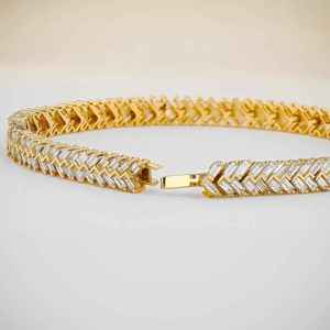 Women's Baguette Diamond Tennis Bracelet 14K Yellow Gold Stackable with Bezel Setting 178 Stones 4.82ct Art Deco Style - Product Image 3