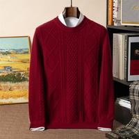 Pull en cachemire 100% pour homme, col rond, fil mèche, tricot torsadé losanges, épais et texturé, pour un style décontracté chic au quotidien