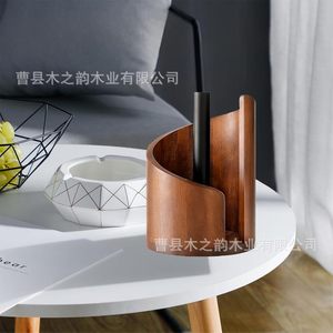 Wooden <b>Kitchen</b> <b>Paper</b> Towel Holder Round Brown Solid Wood Minimalist Design Eco Friendly Desktop Organizer - Product Image 1