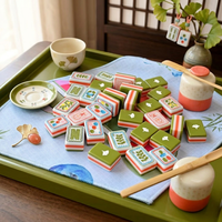 Tuiles de jeu de Mahjong américain, motif moderne perroquet et ginkgo, en acrylique multicouche, ensemble de Mahjong de luxe à rayures orange, idéal pour cadeau et vente au détail