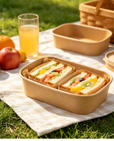 Conteneur alimentaire jetable en papier kraft rectangulaire arrondi pour biscuits et salades, vente en gros de l'usine de Shandong en Chine pour hôtels et restaurants