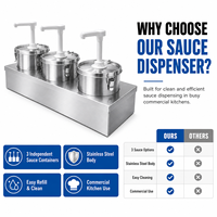 Station de distribution de sauces Heavybao à 3 têtes, 4,5 L, triple distributeur de condiments en acier inoxydable pour restauration rapide, snack-bars et restaurants