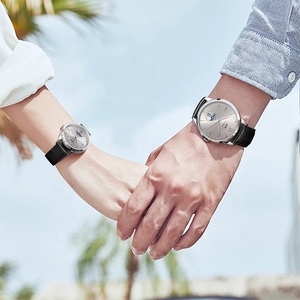 Montre mécanique de luxe pour homme, personnalisée, avec réserve de marche, boîtier en acier inoxydable, verre, style classique décontracté, bracelet en cuir marron - Product Image 4