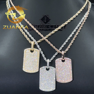 Colgante Placa de Identificación de Moissanita Estilo Hip Hop Iced Out en Plata Esterlina 925 con Cadena de Cuerda, Joyería Lista para Enviar - Product Image 2