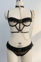 Nouvelle lingerie sexy pour femmes, menottes en chaîne, dentelle transparente exotique, teddy, lingerie ajourée, ensemble de lingerie bralette