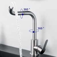 Robinet de lavabo en acier inoxydable 304, robinet de lavabo à trou unique, robinet mélangeur rotatif à 360 degrés, robinet de lavabo de salle de bain chaud et froid