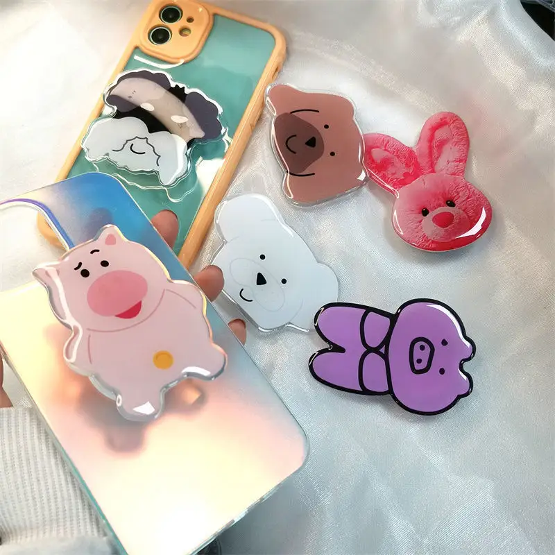 Customize Animals Acrylic Phone Grip Anime Pig Bear Characters Cute Epoxy Transparent Phone Socket Grips
