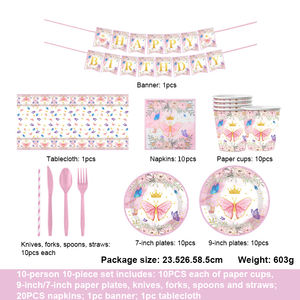 مجموعة أدوات مائدة للاستخدام مرة واحدة بتصميم تاج الفراشة الوردية لعيد الحب وأعياد الميلاد والمناسبات، زينة كرتونية رائجة - Product Image 2