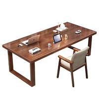 Bureau long en bois massif, bureau à domicile, poste de travail pour deux personnes, bureau d'étude, style salon, design nordique, non pliable