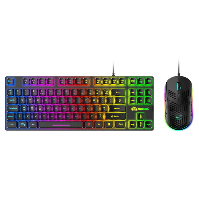 Freewolf T2 88-Key Mechanical Wired Game Keyboard and Mouse Set with USB Type C Interface and LED Backlit