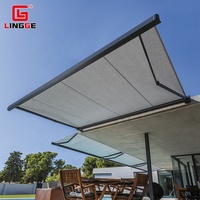 Auvent pare-soleil étanche en aluminium pour l'extérieur Restaurant Balcon Auvent rétractable avec ceinture lumineuse