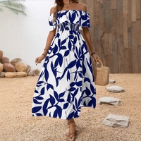 Robe longue d'été florale à volants pour femme, épaules dénudées, manches courtes, dos nu, corsage à volants, ourlet fendu, robes de plage