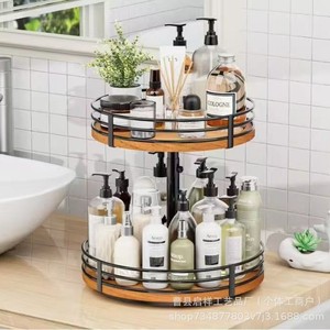 Wooden Kitchen <b>Spice</b> <b>Rack</b> Double Layer <b>Rotating</b> Storage Organizer For <b>Spices</b> And Condiments Standing Type Round Shape - Product Image 4