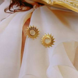 Ensemble collier et boucles d'oreilles <span class=keywords><strong>TZ100</strong></span> Sun Cat Eye avec pendentif en pierre et pierres colorées en acier titane (ne se décolore pas) - Product Image 2