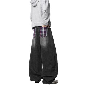 Jean ample à jambe droite pour homme, en denim large, décontracté, respirant, motif écossais, style américain vintage, automne-été - Product Image 6