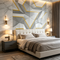 Panneau mural décoratif géométrique 3D en marbre UV gris et jaune pour hall d'hôtel et mur de fond TV, vente en gros usine