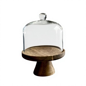Minimalistic Round Wood <b>Cake</b> <b>Stand</b> Handmade with glass top Pedestal Dessert Display for Wedding Birthday Party Table for hotel - Product Image 1