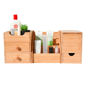 Youlike Natural Bamboo Three Tiers Mini caja de organización de mesa con 3 cajones para oficina y espejo para maquillaje - Product Image 1