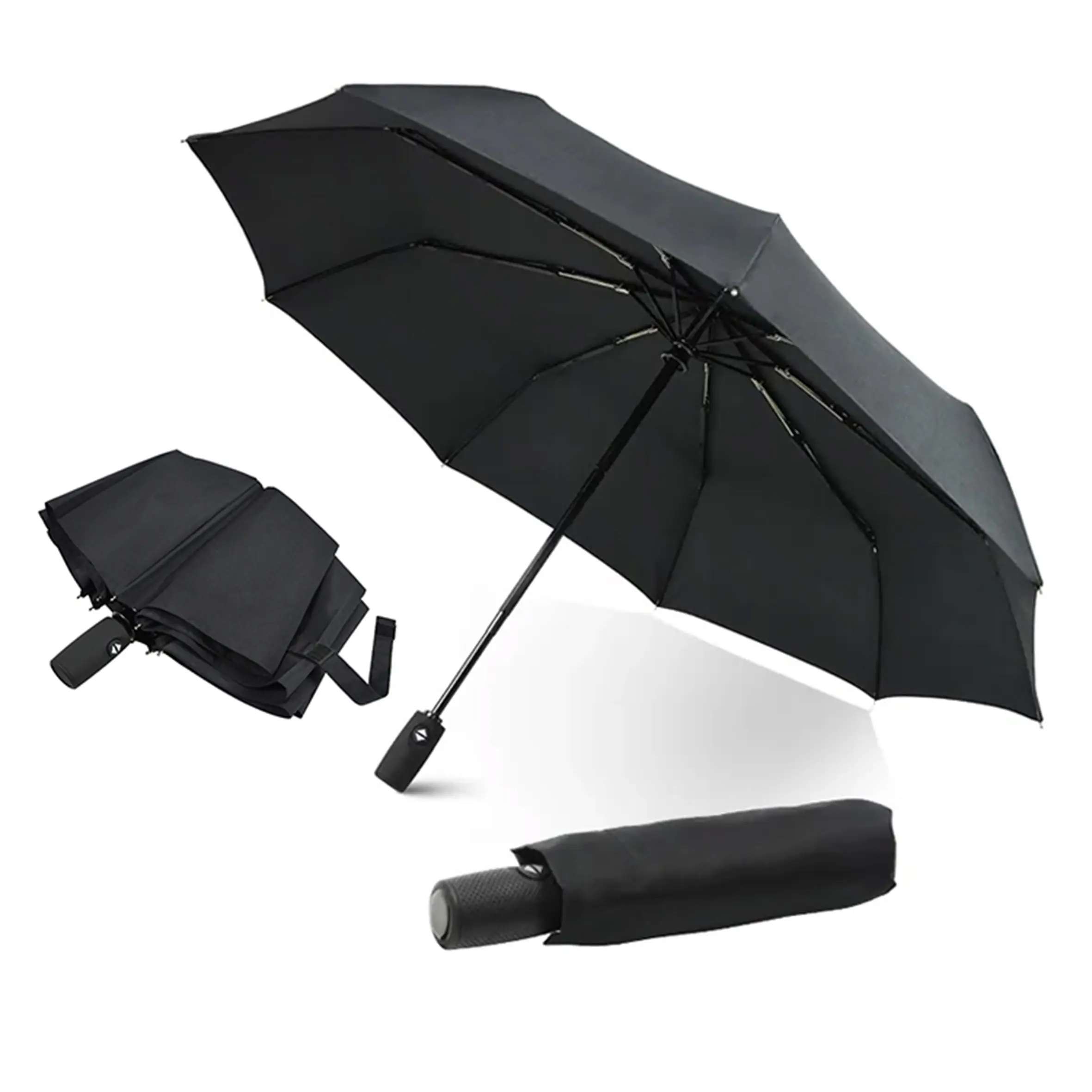 جودة عالية مقاومة للرياح خفيفة جدا قابلة للطي، شمسية استخدام مزدوج 3 طي يدوي مظلة فضية