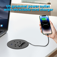 Multiprise de bureau encastrable pour mobilier industriel avec câble d'extension rétractable USB-C PD20W, prise UK/US/EU, pour trou de 3 pouces, charge rapide