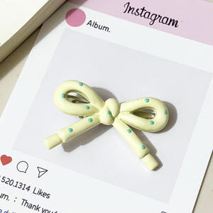 Pince à cheveux coréenne ajourée à pois, mignonne, couleur bonbon, avec nœud, accessoires de coiffure latérale pour fille - Product Image 6