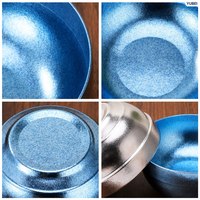Mangkuk Nasi Berlapis Ganda Titanium Murni Motif Bunga Es Kristal Warna-warni, Peralatan Makan Portabel untuk Rumah & Luar Ruangan