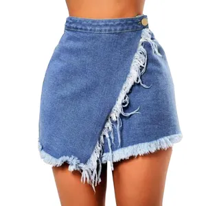 Новый дизайн, сексуальная джинсовая обтягивающая женская джинсовая юбка с запахом для дам, женские мини-юбки