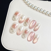 Vente en gros pour la Saint-Valentin : Faux ongles carrés rouges faits main, couvrants, motif artistique, 10 pièces pour doigts