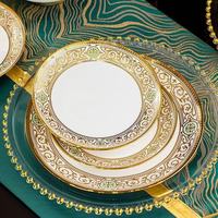 Service de table de luxe YANJUN Prosperous Glory en porcelaine fine, style européen avec incrustations dorées, compatible lave-vaisselle/micro-ondes/four
