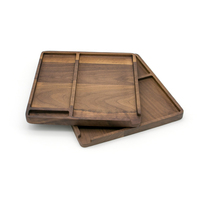 Plateau en bois d'acacia classique de taille personnalisée avec logo d'usine en gros pour le café, les fruits, les aliments, les assiettes en bois de noyer