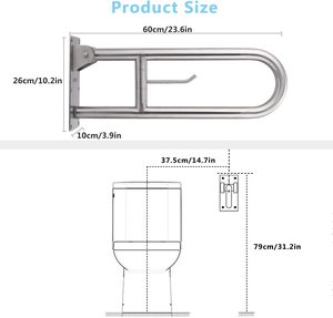 Barre d'appui pliable personnalisée en acier inoxydable 304 pour toilettes handicapées, 60 cm - Product Image 4